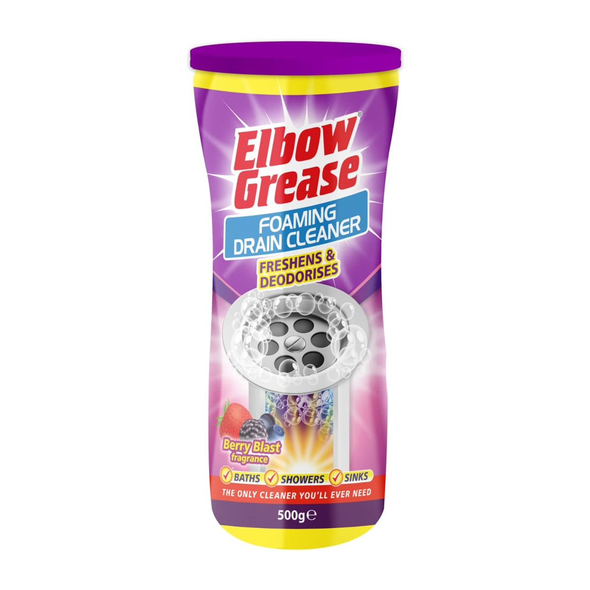 Elbow grease drain foam berry blast