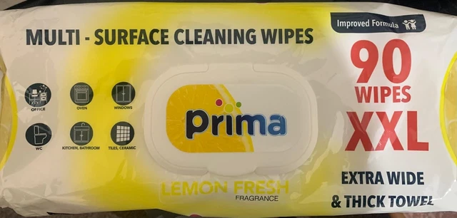 PRIMA XXL HOUSEHOLD WIPES 90's LEMON FRESH
